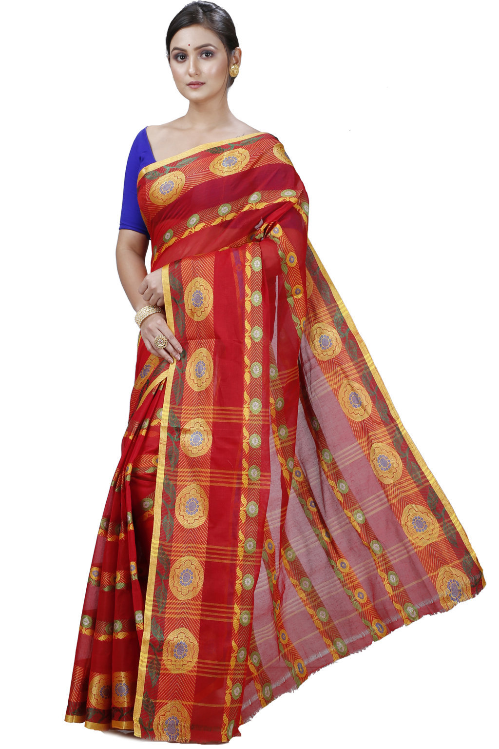 Red Pure Cotton Uttara Tant Saree (1131)